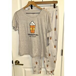 Life Is Good Size Medium Essential Pumpkin Spice Latte S/S Pajama Jogger Set‎